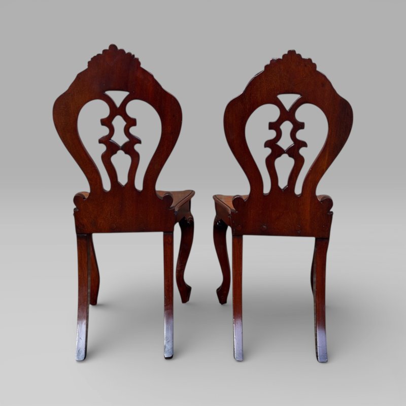 Antique Pair of Victorian Carved Mahogany Hall Chairs - Image 6